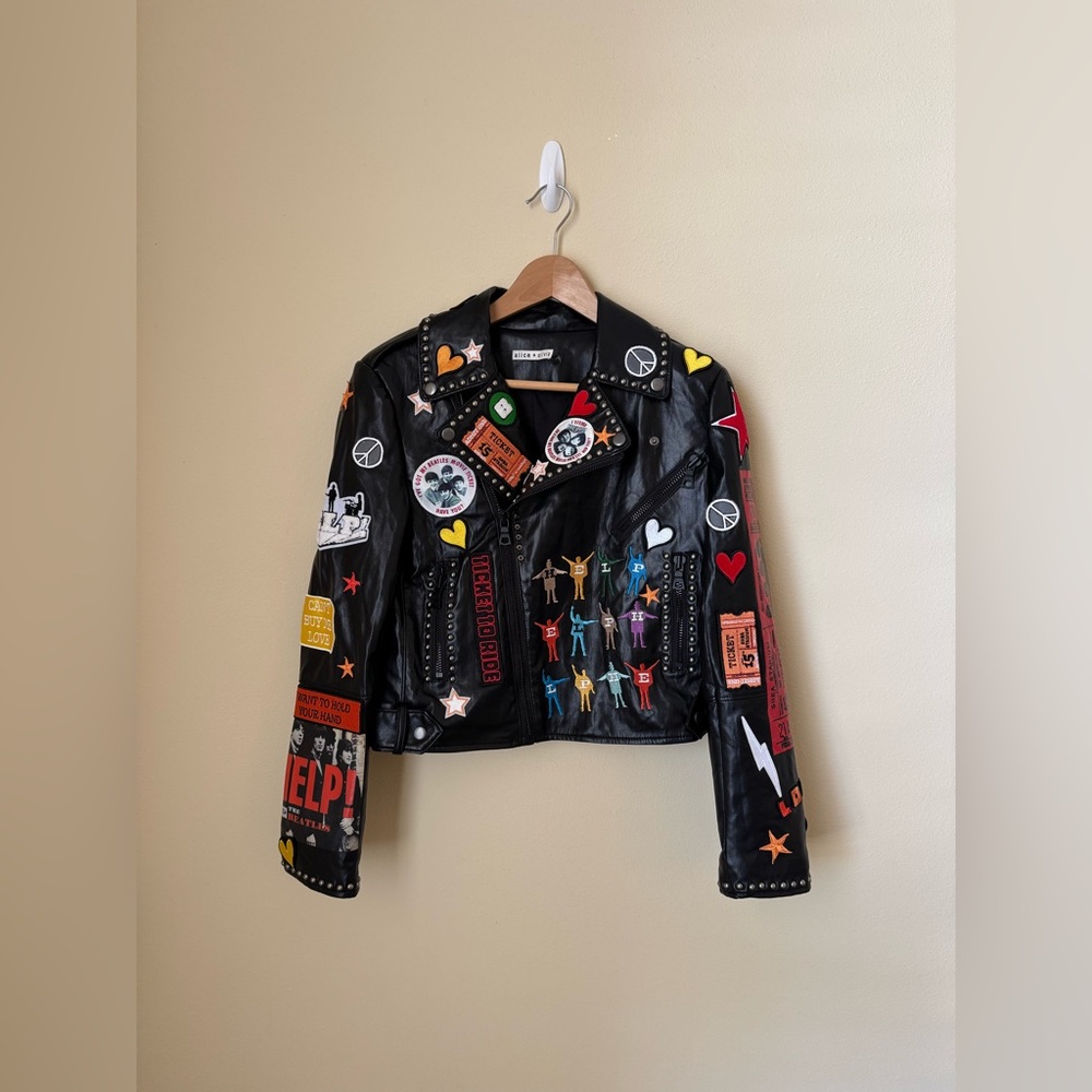 Alice + Olivia x The Beatles Cody Vegan Leather Jacket Black Small - Picture 1 of 9